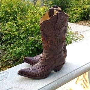 Corral Women's Lizard Inlay Western Cowgirl Boot Pointed Toe -brown, size 9.5